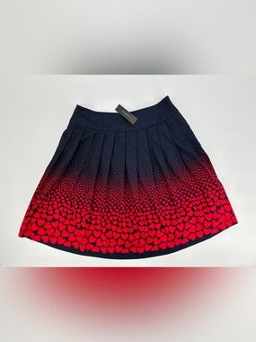 Talbots Navy Blue Red A-Line Pleated Heart Skirt Cottagecore Size 10 NWT